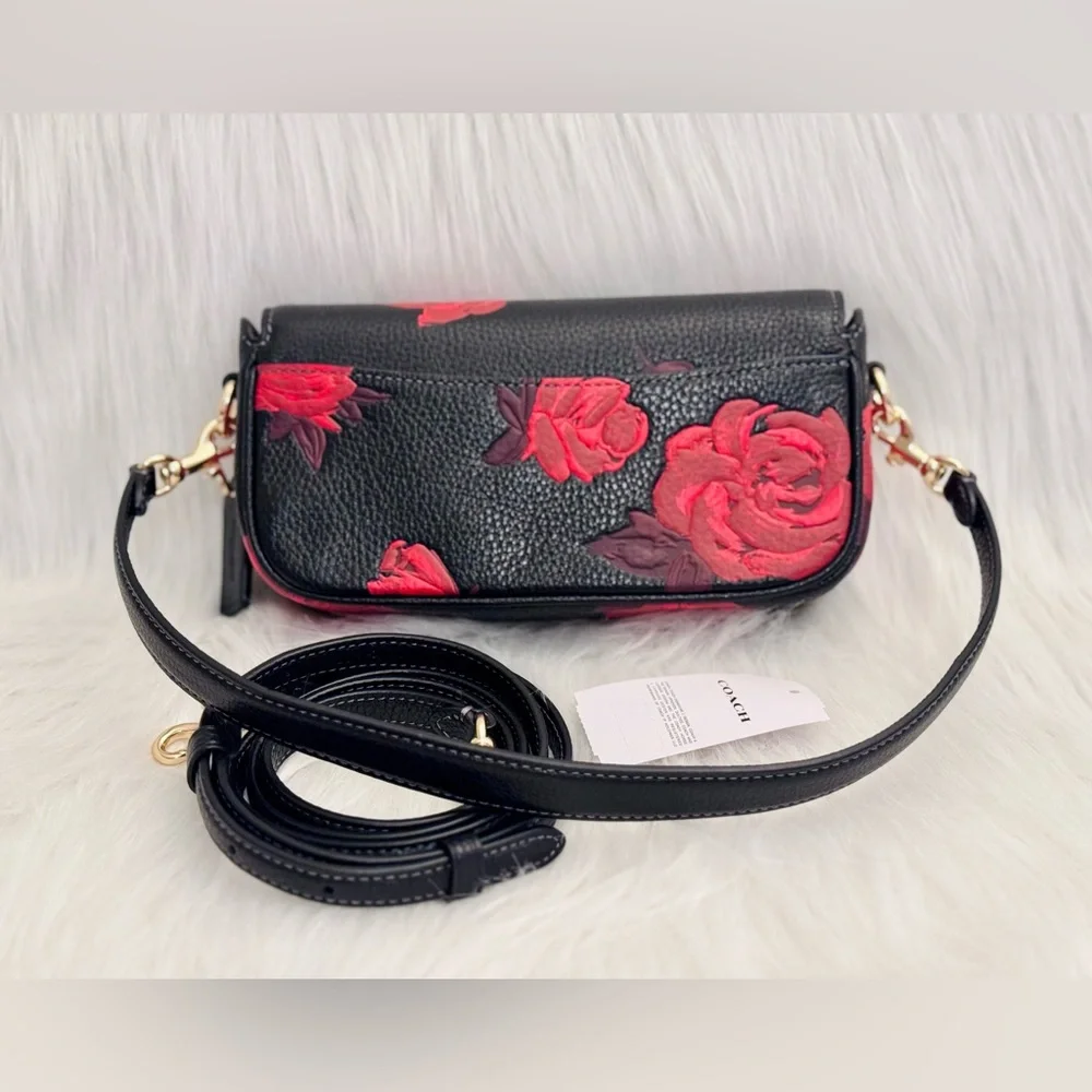 NWT Coach Floral Print Hailey Flap Crossbody Bag CCF74 in Black/Red - Picture 10 of 15